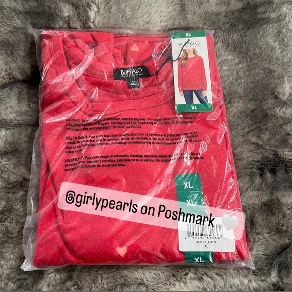 Buffalo Ladies’ Red Crew Neck Sweater Pink Hearts NEW ❤️💗 - Picture 10 of 10